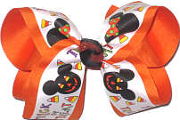 Large Minnie and Mickey Halloween Silhouettes over Orange Double Layer Overlay Bow